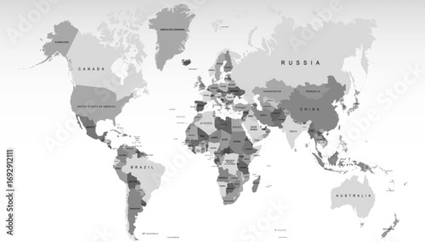 Fototapeta World map. Grey modern vector map. Silhouette map