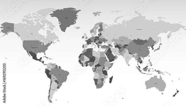 Fototapeta World map. Grey modern vector map. Silhouette map