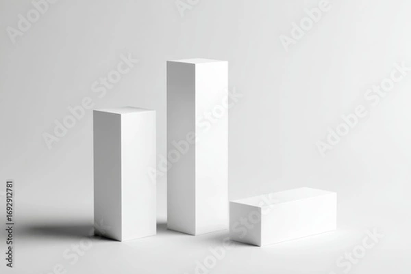 Obraz Three simple white rectangular forms on a plain white background