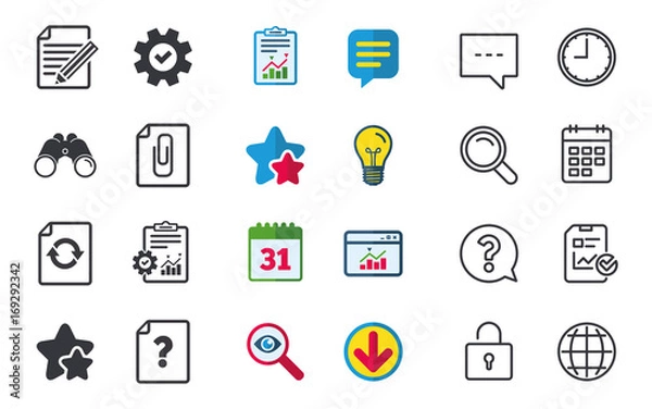 Fototapeta File edit icons. Question help signs.