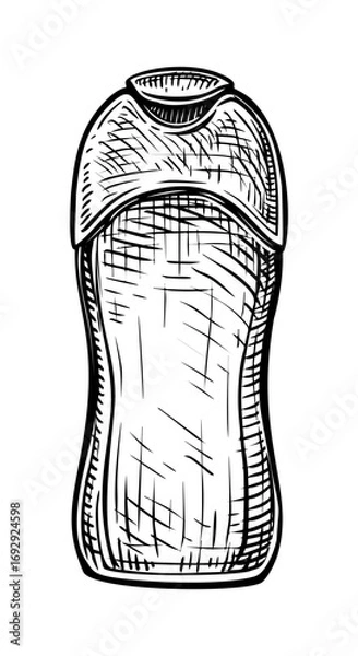 Fototapeta Vector hand drawn vintage illustration of cosmetic bottle in vintage engraved style. Package for shampoo, cream, tonic, lotion, serum. Black and white sketch isolated on white background