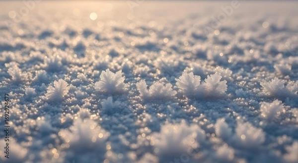 Fototapeta Winter snow surface with delicate sparkling ice crystals forming natural minimal texture in bright sunlight