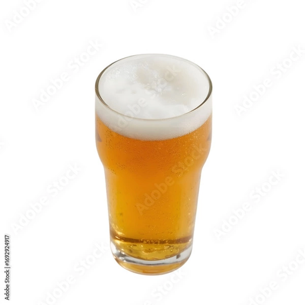Obraz Golden Ale: An inviting glass of golden ale, showcasing a rich, amber hue, is topped with a fluffy, foamy head.  Perfect for advertisements or the illustration of drinking. 