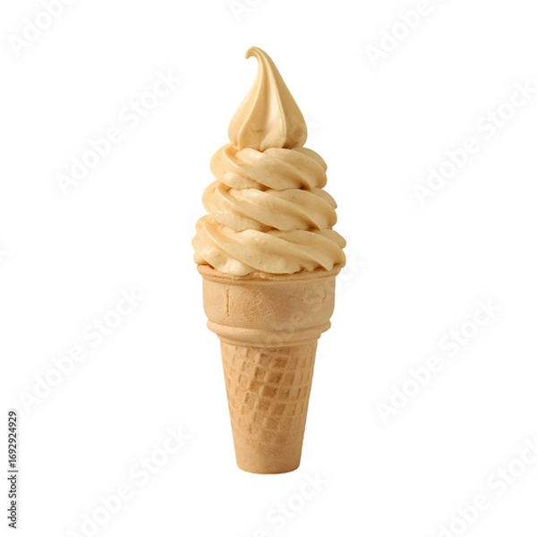 Fototapeta Creamy Swirl in a Cone: A delectable swirl of soft-serve ice cream sits gracefully atop a crispy waffle cone, showcasing the perfect summer treat.