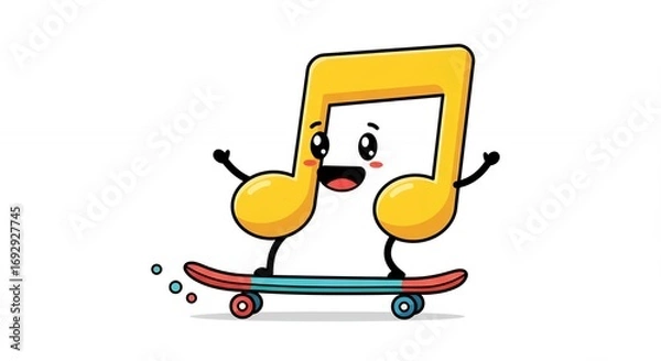 Obraz Animated musical note character riding a skateboard cartoon illustration isolated design element