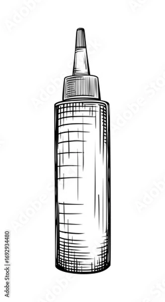 Fototapeta Vector hand drawn vintage illustration of cosmetic bottle in vintage engraved style. Package for shampoo, cream, tonic, lotion, serum. Black and white sketch isolated on white background