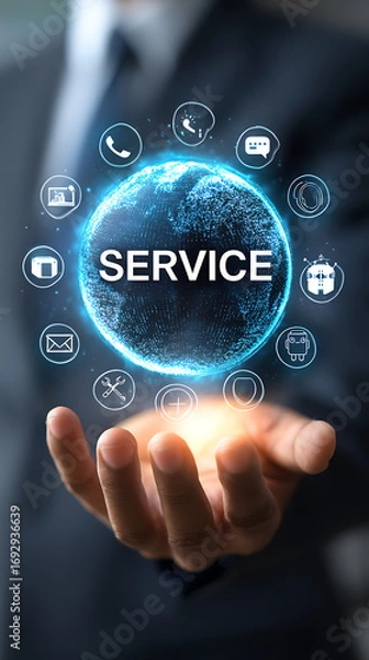 Fototapeta Global service network with digital icons and technology image