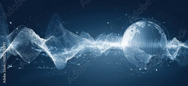 Obraz Abstract digital art of earth and waves.  Global network concept