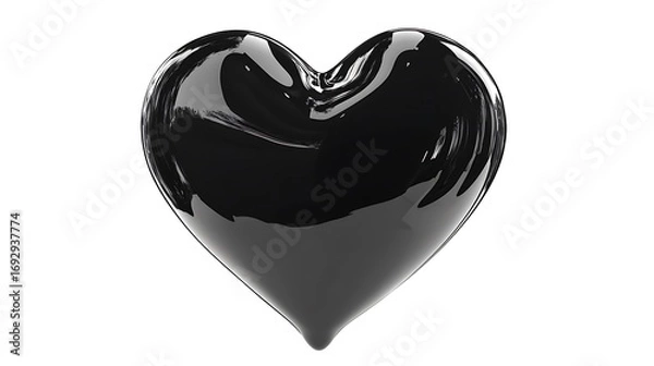 Fototapeta Glossy 3d rendered heart in black color isolated on white background photo