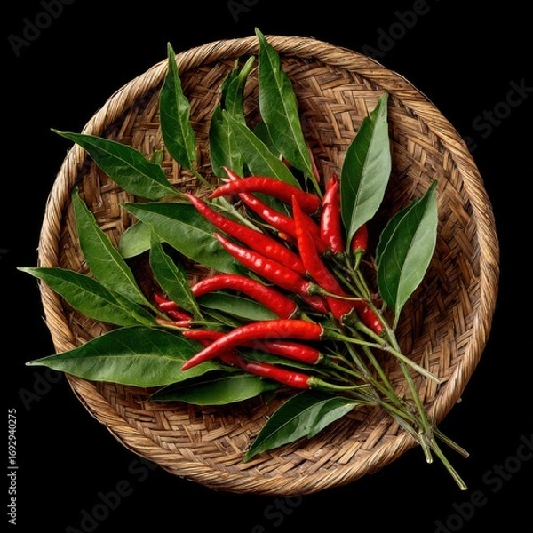 Obraz Red chili peppers in a woven basket (1)