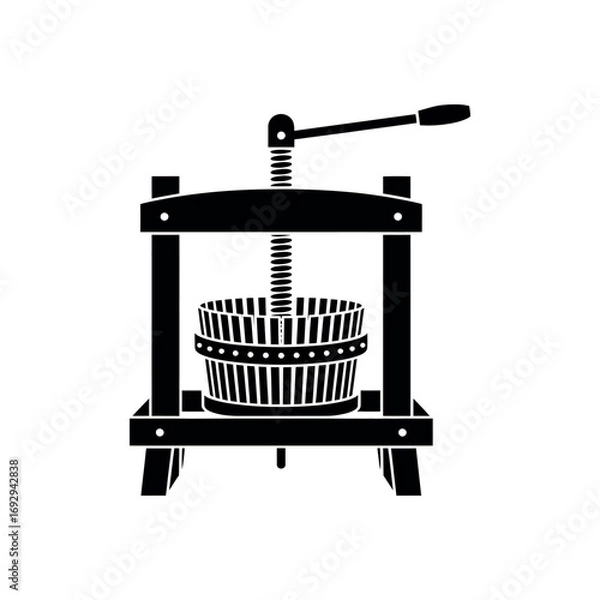 Obraz Black silhouette of a wooden fruit press with a screw mechanism wine press cider press
