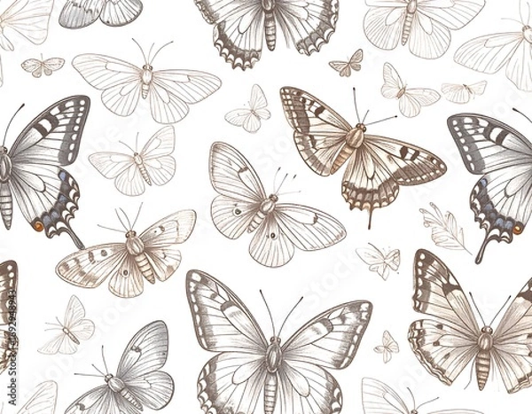 Fototapeta Butterflies pattern on white background