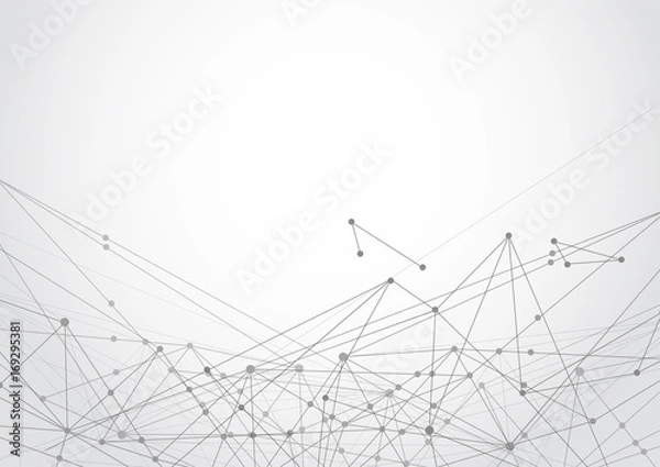 Fototapeta Abstract futuristic low poly connecting structure dots and lines on white background. Vector illustration