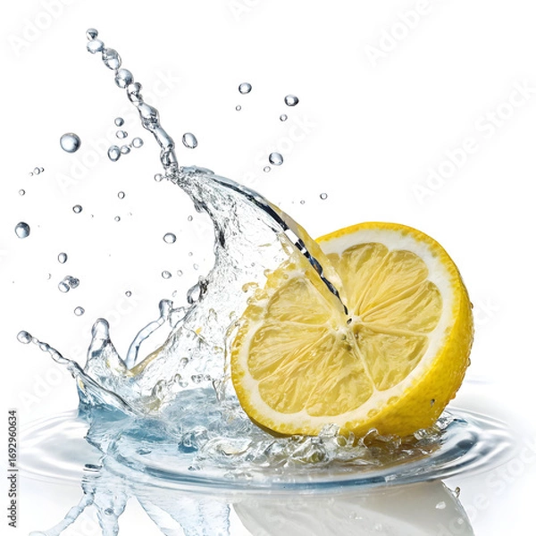 Fototapeta fresh lemon slice splashing in clear water