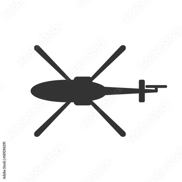 Obraz Black isolated silhouette of helicopter on white background. Icon of above view of helicopter