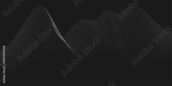 Fototapeta Elegant Abstract White Wave Lines Flowing Smoothly Across a Deep Black Background, Creating a Minimalist and Modern Contrast.
