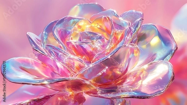 Fototapeta Stunning digital photo of a luminous, iridescent, and crystallized rose with beautiful colors and reflections.