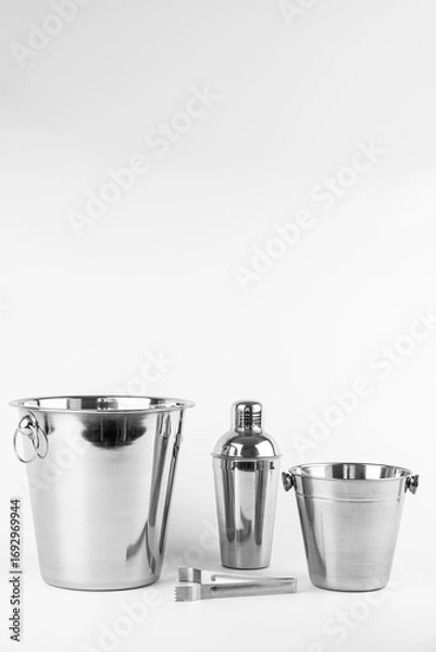 Fototapeta Party set. Ice bucket and cocktail blender.