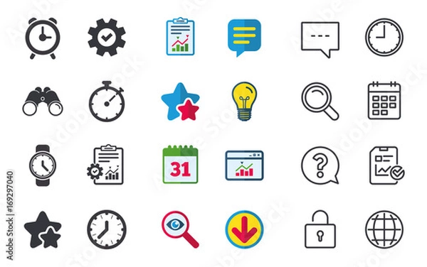 Fototapeta Mechanical clock time icons. Stopwatch timer.