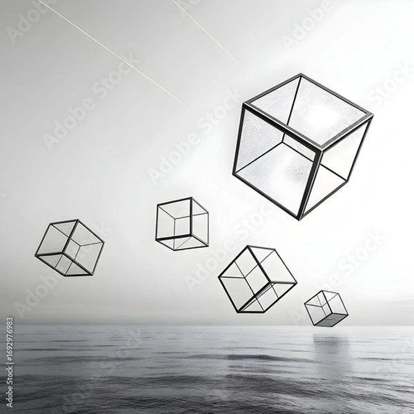 Fototapeta minimal geometric cubes floating in air