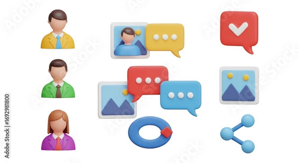 Fototapeta 3d social media icons and user interface elements collection
