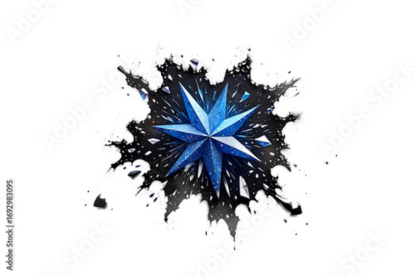 Fototapeta Abstract blue star with watercolor splash effect isolated on transparent background for decoration