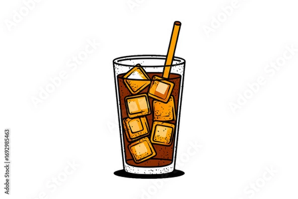 Fototapeta Iced coffee in glass isolated on transparent background, a refreshing beverage illustration for summer and cafe themes