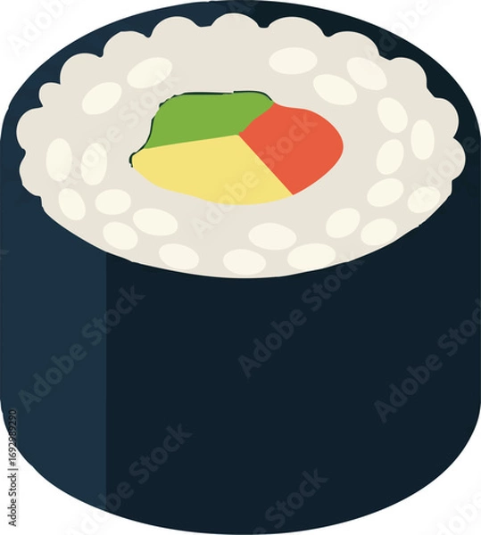 Obraz Sushi Roll Vector Illustration with Rice and Seaweed Simple Flat Style