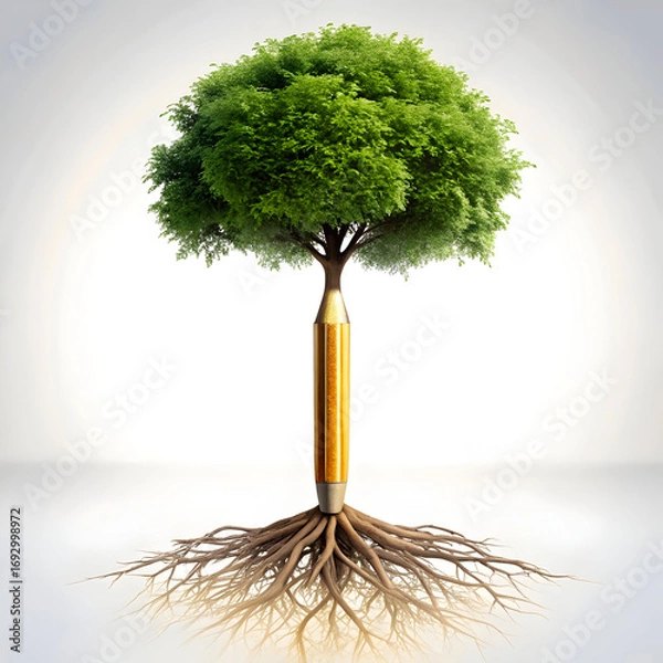Fototapeta tree growing from light bulb idea into nature