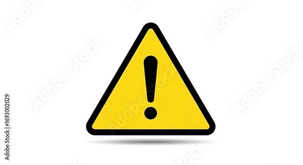 Fototapeta General Warning Symbol with Exclamation Mark in Yellow Triangle and Black Border on White Background for Safety and Hazard Alerts