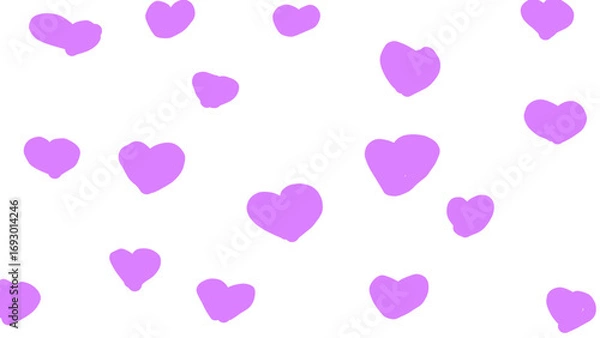 Fototapeta A soft and charming pattern of scattered purple hearts on a clean white background