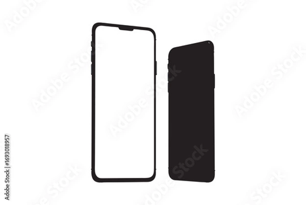 Obraz Modern smartphone with blank screen and shadow in silhouette on a white background a clean digital device concept silhouette