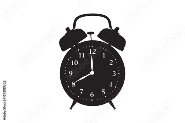 Obraz Classic retro twin bell alarm clock with hands showing time against a white background silhouette