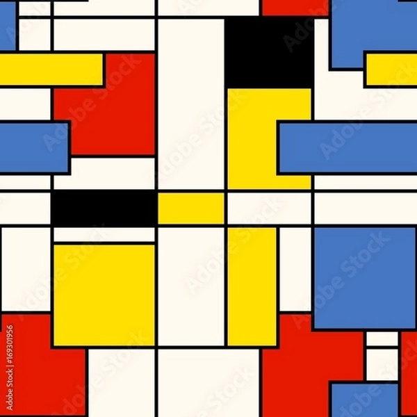 Obraz Seamless abstract mosaic pattern. Mondrian style. Vector illustration.