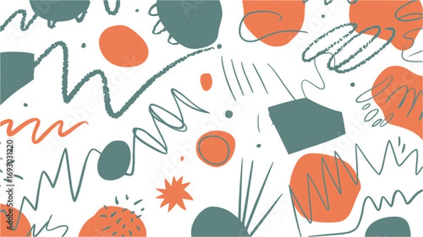 Fototapeta Abstract playful organic shapes and scribbles in a seamless pattern for creative graphic design and modern artistic backgrounds