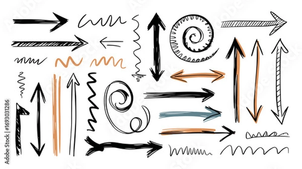 Fototapeta Hand drawn arrows pointers directions next step progress movement choice forward direction sign pointing way ahead forward path indicator guiding way