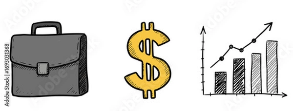Fototapeta Briefcase dollar sign and rising bar chart symbolizing business finance growth strategy success and investment