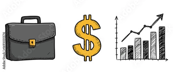 Fototapeta Briefcase dollar sign and upward trending bar graph representing business growth financial success and investment progress