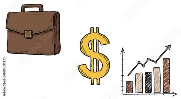 Fototapeta Briefcase dollar sign and growth chart representing financial success business investment strategy planning and upward financial trajectory