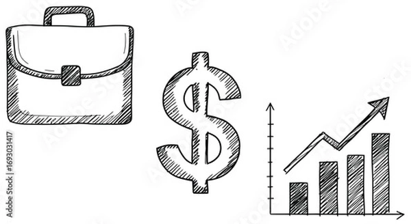 Fototapeta Business briefcase dollar sign and growing bar chart graph representing financial success investment and economic growth strategy planning