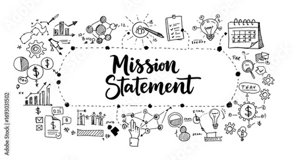 Fototapeta Mission statement concept for business strategic planning goal setting idea innovation success and future vision development with planning