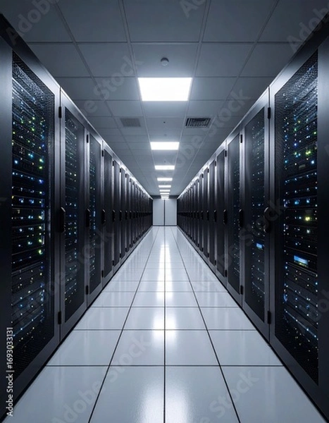 Fototapeta Data center server rack with glowing lights Ai