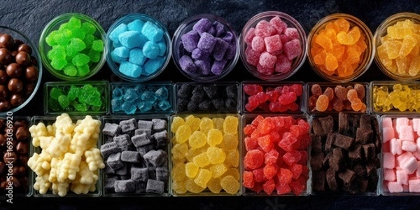 Fototapeta Rainbow Candy Collection: A Delightful Array of Gummy Bears, Chocolate, and More