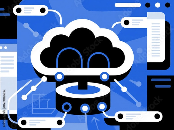 Obraz Modern abstract illustration of cloud computing technology with digital connections and futuristic interface design. Concept of data storage, cybersecurity, big data, and information technology