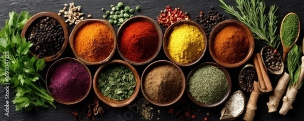 Fototapeta Vibrant Spices and Herbs Collection: A Culinary Delight
