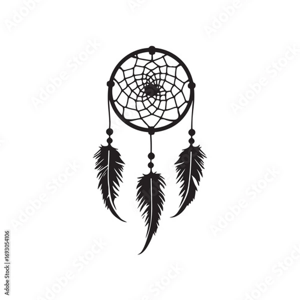 Fototapeta Dream catcher silhouette, Dreamcatcher Drawing vector clean black silhouette design white background, Dream Catcher Icon