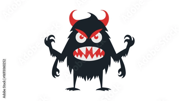 Fototapeta angry devil cartoon character with four hands and red horns shape silhouette illustration