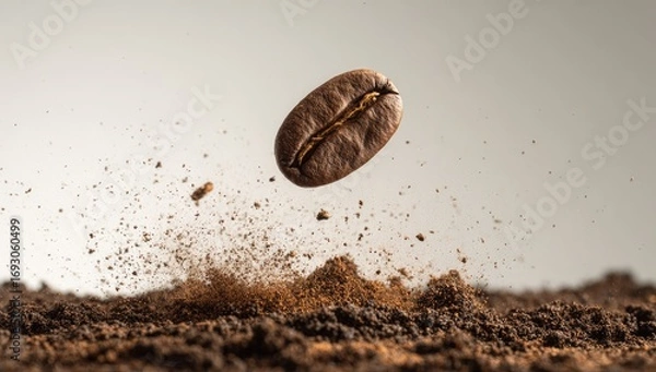 Obraz Coffee bean in mid-air, exploding ground coffee