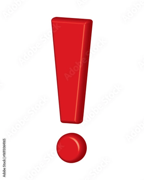 Fototapeta 3d Red exclamation - caution icon vector design template. Red glossy 3d exclamation warning sign, attention, alert symbol isolated on a white background.