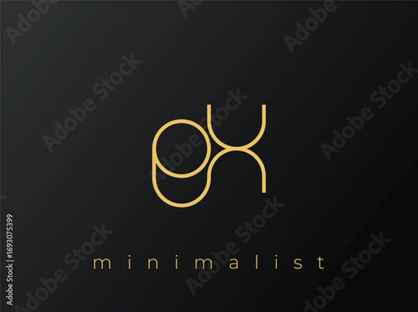 Fototapeta EX Minimalist Logo with Interlocking Shapes on Solid Black Background. A clean and modern minimalist logo design.